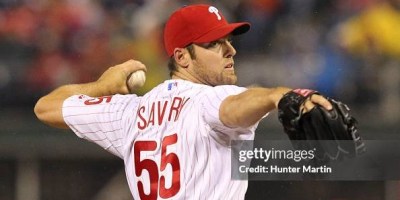 Left-hander Joe Savery pitching for the Phillies in 2014.